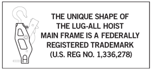 Lug-All Unique Shape of Main Frame is a Federally Registered TradeMark